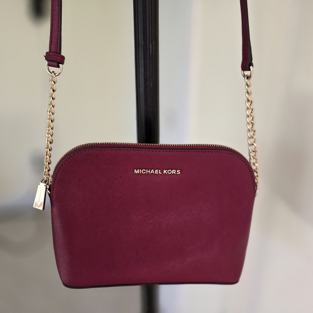 Michael Kors Wine Crossbody Bag with Gold Chain